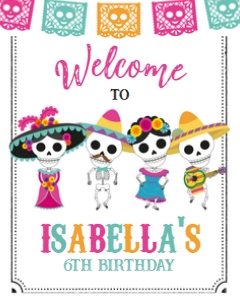 Dia de los Muertos_Welcome Sign (White Background) 16x20 (Pink) - www.printerfairy.com: Dia de los Muertos Welcome Sign (White Background - Pink) - www.printerfairy.com