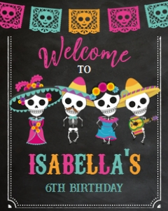Dia de los Muertos_Welcome Sign (Black Background) 16x20 (Pink) - www.printerfairy.com: Dia de los Muertos Welcome Sign (Black Background-Pink) - www.printerfairy.com