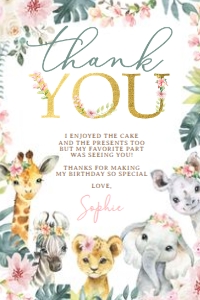 Tropical Jungle Thank You Card (Pink) - www.printerfairy.com design preview