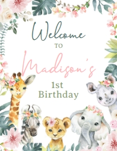 Tropical Jungle Welcome Sign (Pink) - www.printerfairy.com design preview