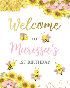 Bee Welcome Sign (Pink&Gold) - www.printerfairy.com design preview