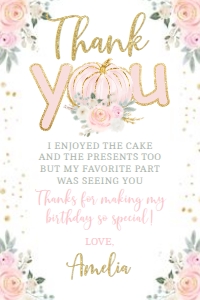 Little Pumpkin Floral Thank You Card - www.printerfairy.com design preview