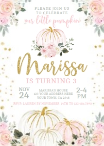 Little Pumpkin Floral Birthday Invitation - www.printerfairy.com design preview