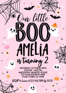Our Little Boo Halloween Birthday Invitation (Pink) - www.printerfairy.com: Our Little Boo Halloween Birthday Invitation (Pink) - www.printerfairy.com