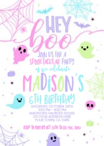 Hey Boo Halloween Birthday Invitation (White) - www.printerfairy.com design preview