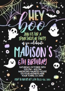 Hey Boo Halloween Birthday Invitation (Black) - www.printerfairy.com design preview