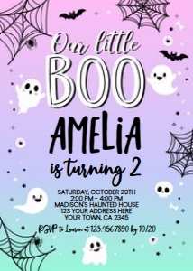 Our Little Boo Halloween Birthday Invitation (Gradient) - www.printerfairy.com design preview