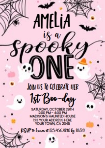 Spooky One Halloween Birthday Invitation (Pink) - www.printerfairy.com design preview