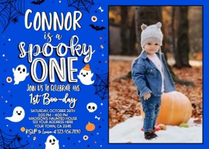 Spooky One Halloween Birthday Invitation with photo (Blue) - www.printerfairy.com design preview