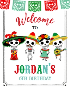Dia de los Muertos Welcome Sign (White Background - Red) - www.printerfairy.com design preview