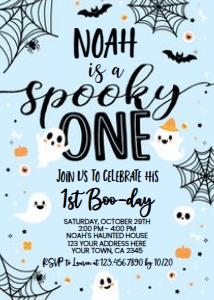 Spooky One Halloween Birthday Invitation (Light Blue) - www.printerfairy.com design preview