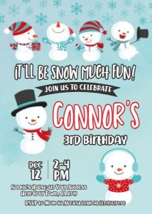Snowman Birthday Invitation (blue) - www.printerfairy.com: Snowman Birthday Invitation (blue) - www.printerfairy.com