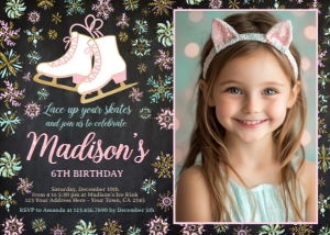 Ice Skating Birthday Party Invitation (black) with photo - www.printerfairy.com design preview
