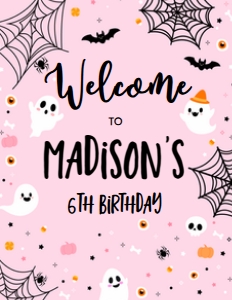 Hey Boo Halloween Welcome Sign (Pink) - www.printerfairy.com design preview