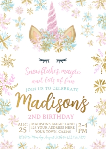 Winter Unicorn-Invitation - www.printerfairy.com design preview