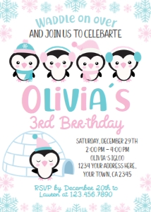 Penguin Birthday Invitation (white background) - www.printerfairy.com: Penguin Birthday Invitation (white background) - www.printerfairy.com