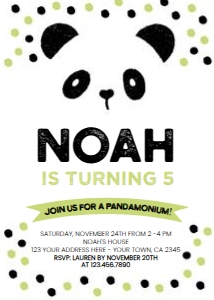Panda Birthday Invitation Green & Black_002 - www.printerfairy.com: Panda Birthday Invitation Green & Black_002 - www.printerfairy.com