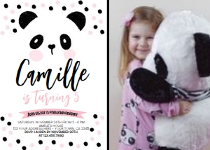 Panda Birthday Invitation Pink & Black_with photo 002 - www.printerfairy.com: Panda Birthday Invitation Pink & Black_with photo 002 - www.printerfairy.com