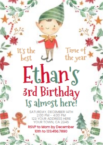 Christmas Elf_Boy Birthday Invitation - www.printerfairy.com design preview