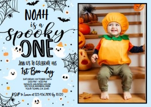 Spooky One Halloween Birthday Invitation With Photo(Light Blue) - www.printerfairy.com design preview