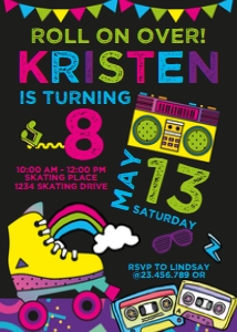 Rollerskate Invitation (black background) - www.printerfairy.com design preview