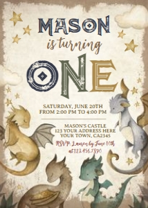Dragon 1st Birthday Invitation - www.printerfairy.com design preview