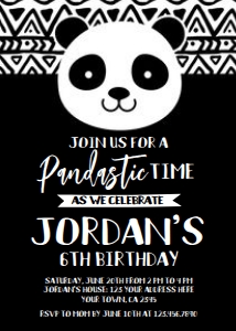 Panda Birthday Invitation _ Shapes (Black)- www.printerfairy.com: Panda Birthday Invitation _ Shapes (Black)- www.printerfairy.com