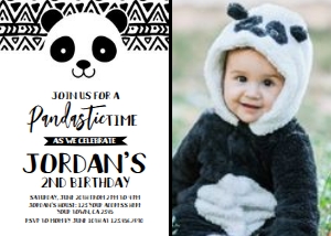 Panda Birthday Invitation with photo_ Shapes (White)- www.printerfairy.com: Panda Birthday Invitation with photo_ Shapes (White)- www.printerfairy.com