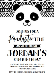 Panda Birthday Invitation _ Shapes (White)- www.printerfairy.com: Panda Birthday Invitation _ Shapes (White)- www.printerfairy.com