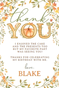 Fall_ Little Pumpkin Thank You Card - www.printerfairy.com: Fall_ Little Pumpkin Thank You Card - www.printerfairy.com