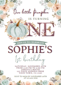 Fall_ Little Pumpkin 1st Birthday Invitation (rustic-purple) - www.printerfairy.com design preview