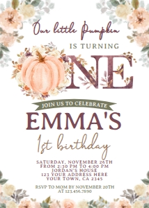 Fall_ Little Pumpkin 1st Birthday Invitation (rustic) - www.printerfairy.com: Fall_ Little Pumpkin 1st Birthday Invitation (rustic) - www.printerfairy.com