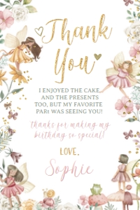 Fairy Garden_Birthday Thank You Cards (white gold) - www.printerfairy.com: Fairy Garden_Birthday Thank You Cards (white gold) - www.printerfairy.com