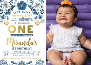 Fiesta_Blue 1st Birthday Invitation with photo - www.printerfairy.com: Fiesta_Blue 1st Birthday Invitation with photo - www.printerfairy.com