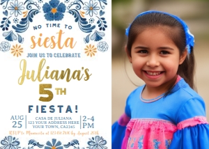 Fiesta_Blue Birthday Invitation with photo - www.printerfairy.com: Fiesta_Blue Birthday Invitation with photo - www.printerfairy.com