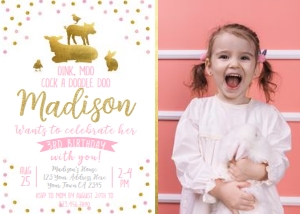 Petting Zoo Birthday Invitation (Pink) with Photo - www.printerfairy.com: Petting Zoo Birthday Invitation (Pink) with Photo - www.printerfairy.com