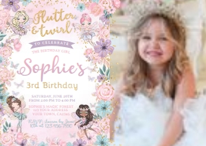Dancing Fairies Invitation with photo (white gold) - www.printerfairy.com: Dancing Fairies Invitation with photo (white gold) - www.printerfairy.com