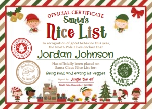 Elves Nice List Certificate - www.printerfairy.com design preview