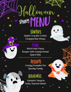 Costume Party Halloween Menu (Ghost) - www.printerfairy.com design preview