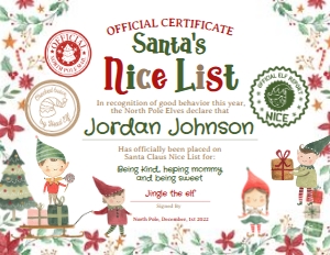 Christmas Elves Nice List Certificate - www.printerfairy.com design preview
