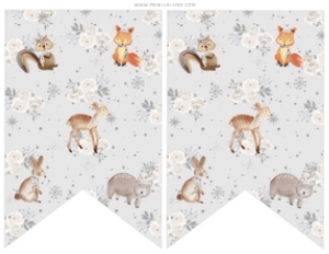 Winter Wonderland Animals_Banner Graphics (white silver) - www.printerfairy.com: Winter Wonderland Animals_Banner Happy Birthday (white silver) - www.printerfairy.com