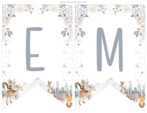 Winter Wonderland Animals_Banner Name (white silver) - www.printerfairy.com: Winter Wonderland Animals_Banner Happy Birthday (white silver) - www.printerfairy.com