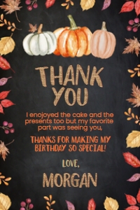 Little Pumpkin Black Birthday Thank You Cards- www.printerfairy.com design preview