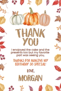 Little Pumpkin Brown Birthday Thank You Cards  - www.printerfairy.com: Little Pumpkin Brown Birthday Thank You Cards - www.printerfairy.com