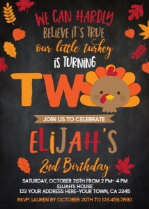 Little Turkey 2nd Birthday Invitation (Black) - www.printerfairy.com design preview