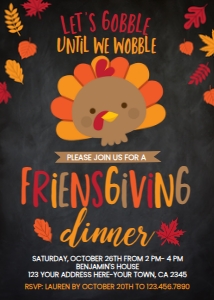 Little Turkey - Friendsgiving Invitation (Black) - www.printerfairy.com: Little Turkey - Friendsgiving Invitation (Black) - www.printerfairy.com