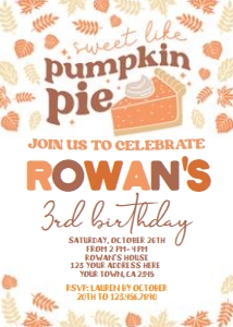Pumpkin Pie - Birthday Invitation with - www.printerfairy.com design preview
