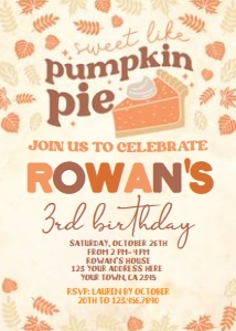 Pumpkin Pie (Beige) - Birthday Invitation with - www.printerfairy.com design preview