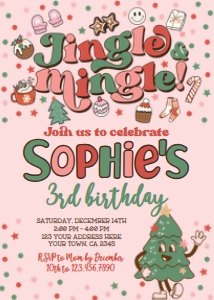 Christmas Jingle Mingle Birthday Invitation (pink) - www.printerfairy.com design preview
