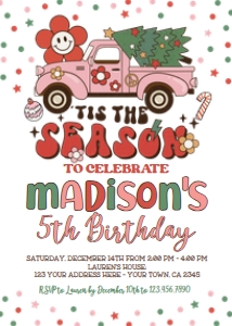 Christmas Tis the Season Christmas Birthday Party Invitation (white) - www.printerfairy.com design preview